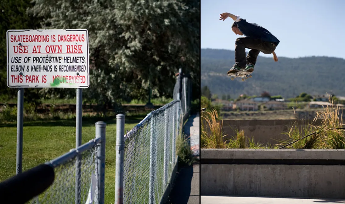 l: skateboarding is dangerous / r: ?? nollie the gap