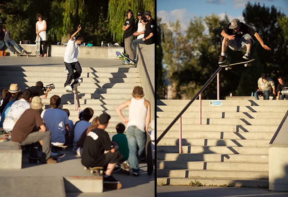 l: gabby lip slide / r: ?? hard flip down the big stairs